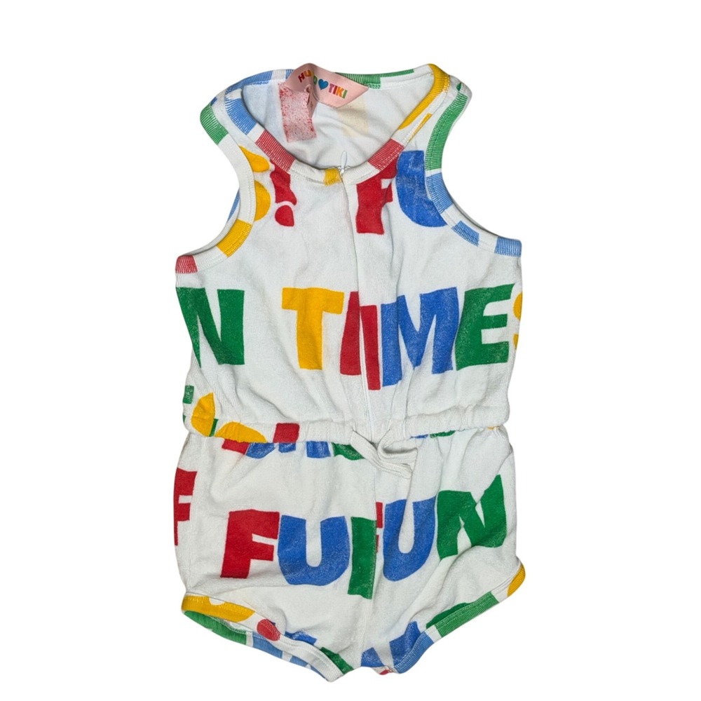 Hugo Loves Tiki Terry Cloth Romper "Fun Times" 6 Kids Colorful Summer One-Piece